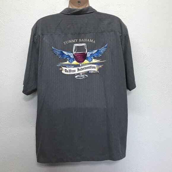 Tommy Bahama Shirt Mens XL Gray Silk Embroidered Original Fit Short Sleeve - Picture 1 of 10